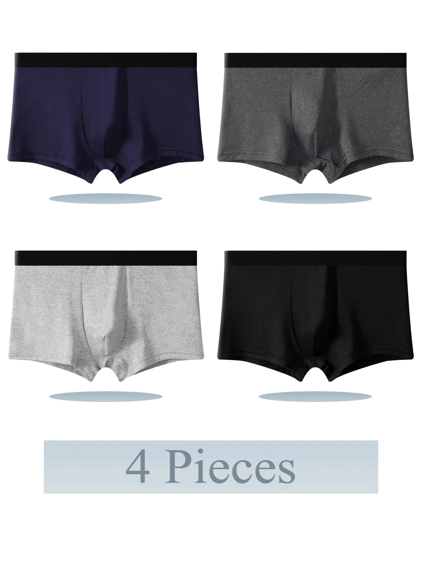 

4 шт. мужское однотонное нижнее белье со средней талией и эластичным поясом, мужские брюки с плоским углом, мягкие удобные, всесезонные домашние трусы
