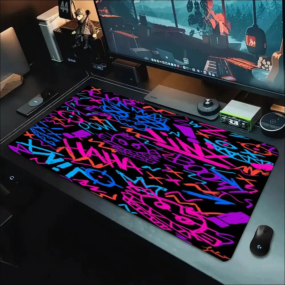 Vibrant Pink Street Graffiti Large Mouse Pad Non Slip Rubber Desk Mat for Laptop Keyboard Gaming and Trendy Modern Desktop Use