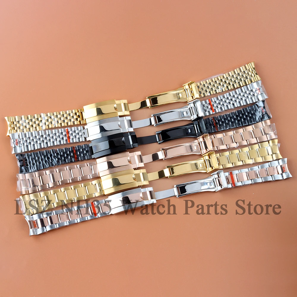 Cinturino per orologio in acciaio 316L da 20 mm Cinturini in oro rosa/nero/argento NH35 Fibbia pieghevole adatta NH35 SUB GMT Log Case Oyster/Jubilee Strap