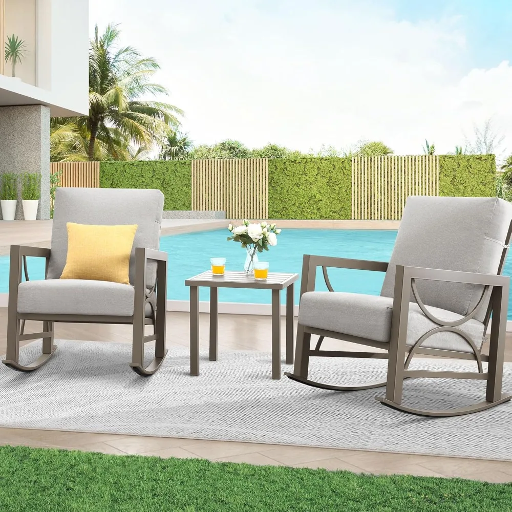 3 Pieces Patio Furniture Set,Outdoor Rocking Chair Bistro Set,Patio Conversation Sets for Porch,Balcony,Backyard,Poolside