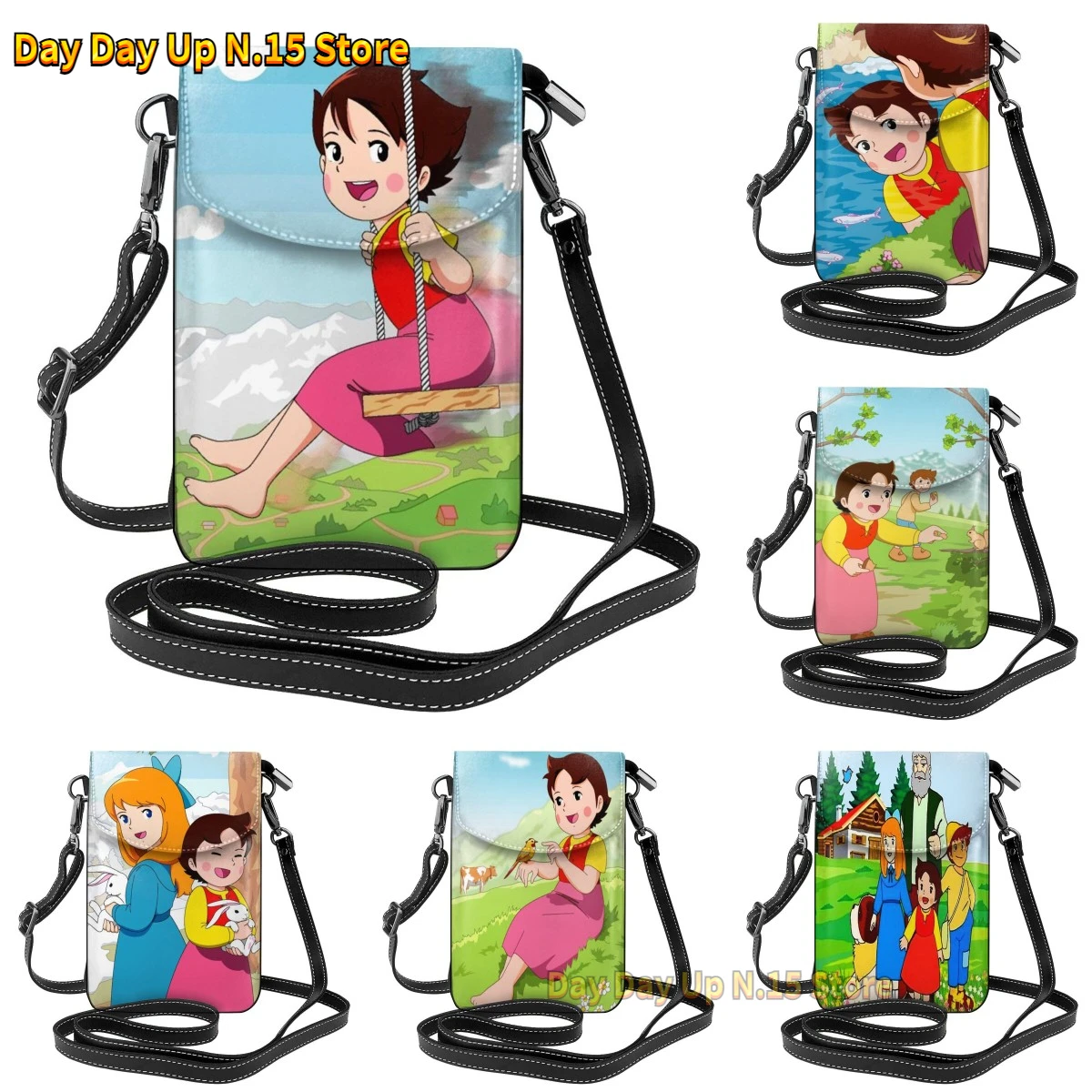 

Alps Mountain Girl Happy Heidi Women Cell Phone Purse Leather Crossbody Bag Mini Shoulder Bag Card Holder Wallet