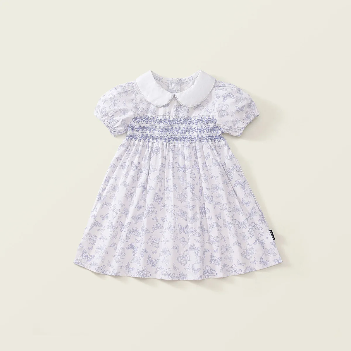 Girls' Butterfly Printed Pullover Dress 2025 Summer New Style French Countryside Style Flip Collar Princess Dress