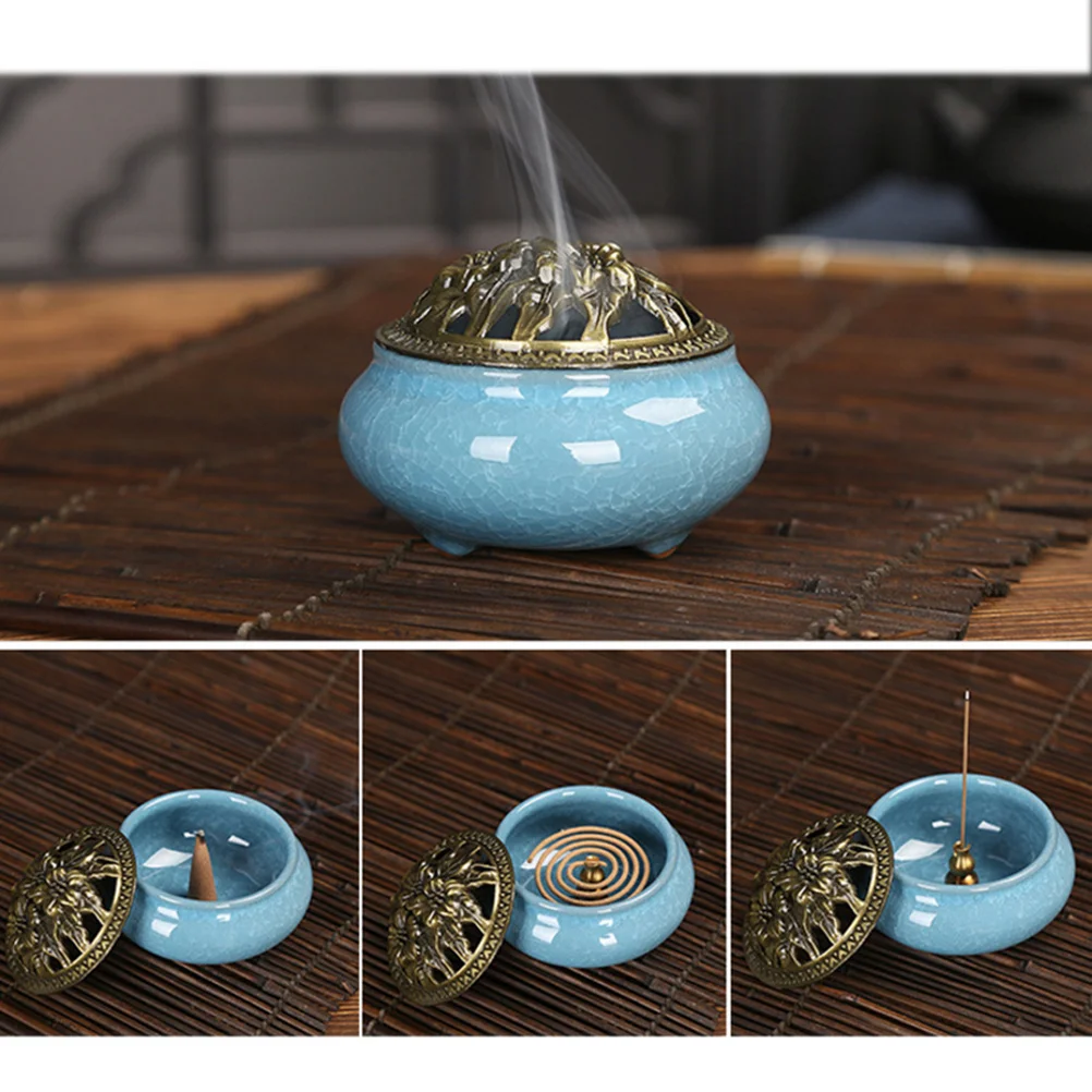

Violet Cone Incense Burner Ceramic Tray Alloy Stick Holder Unique Decorative Design Stable Base Long Lasting Use