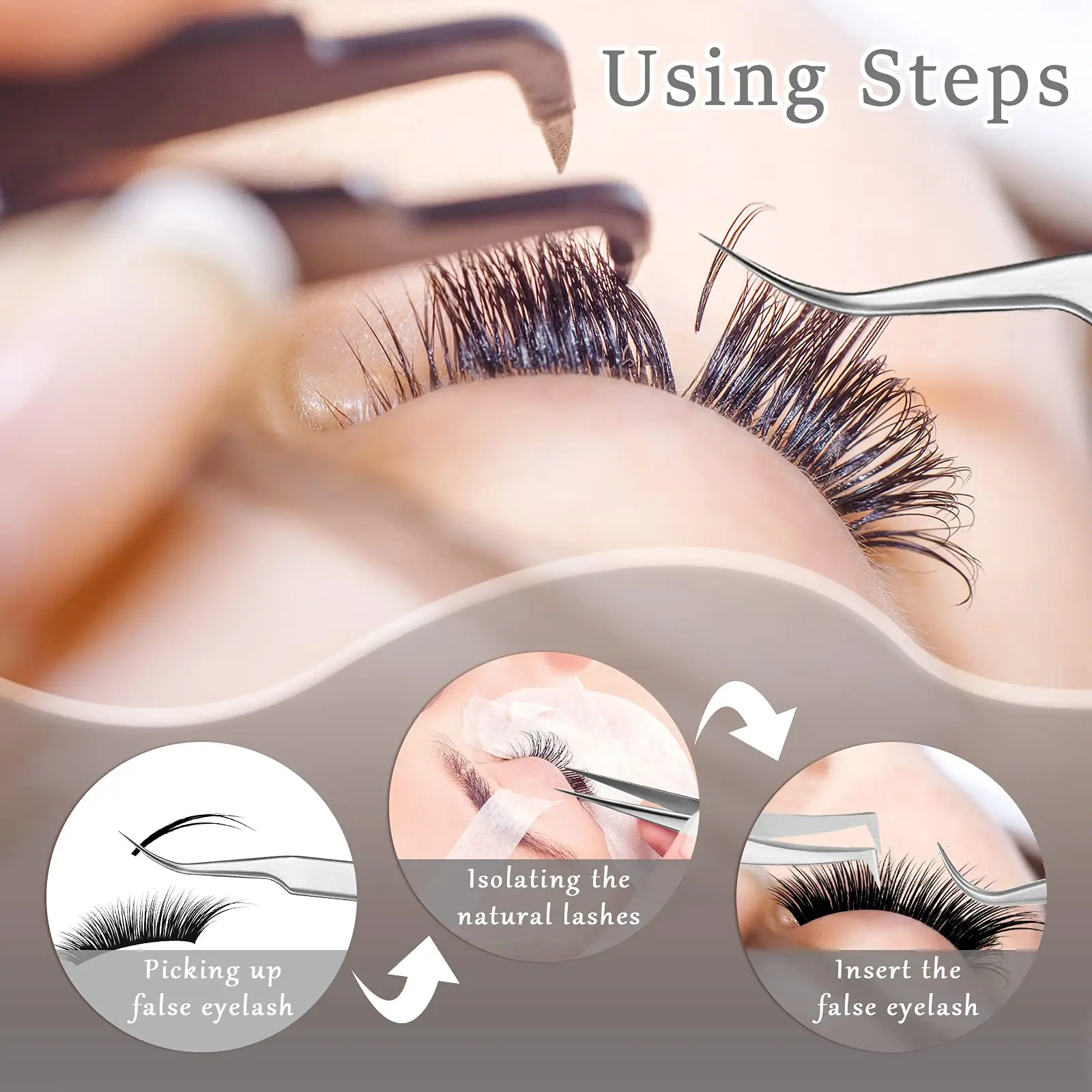 1 Stück/5 Stück Pinzette für Wimpernverlängerungen, gerader und gebogener Edelstahl, individuelles Volumen, Isolationspinzette mit Box