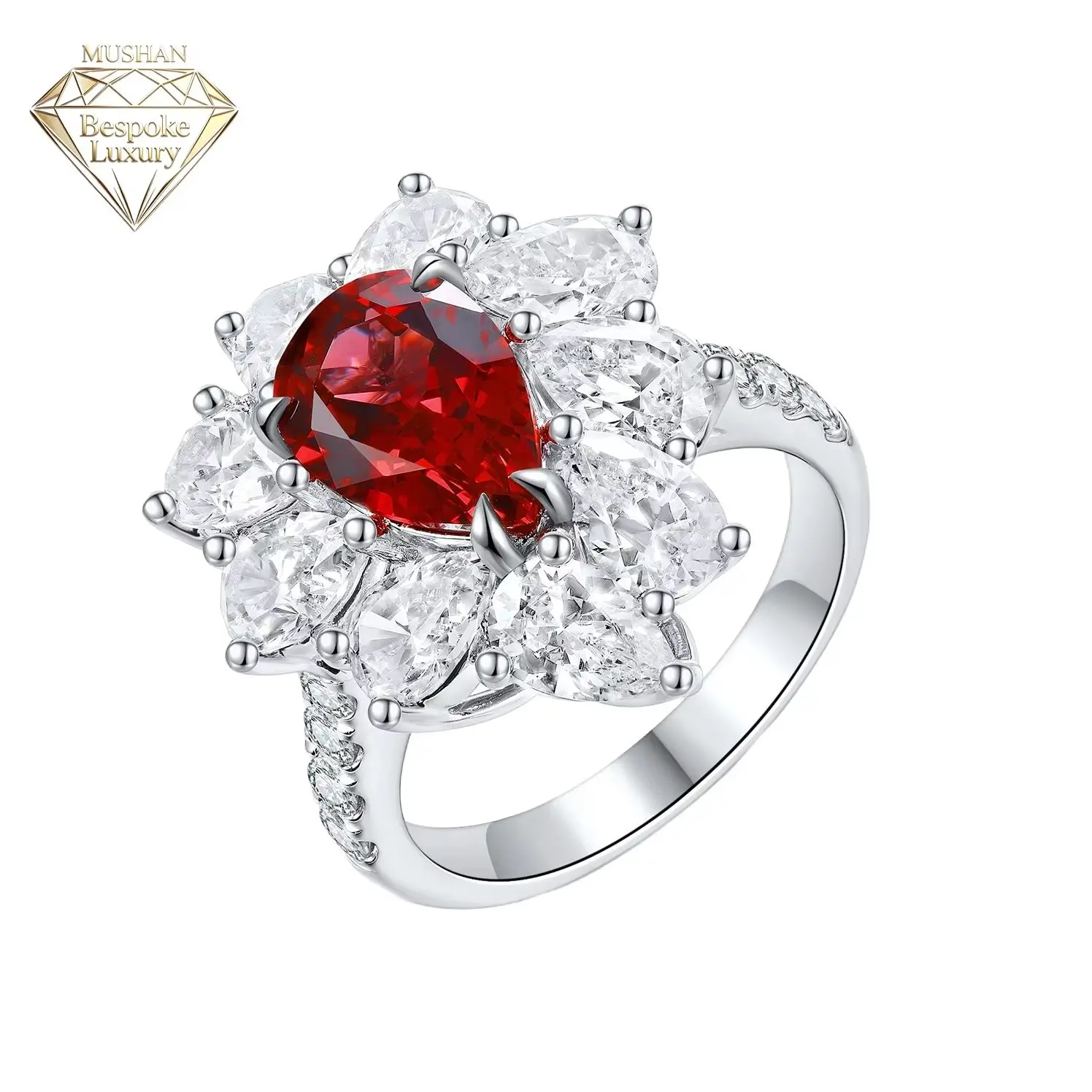 MuShan Bespoke Luxury Jewelry 925 Sterling Silver Rings Lab Grown Ruby Engagement Gift for Women Wedding Ring Fne Jewelry
