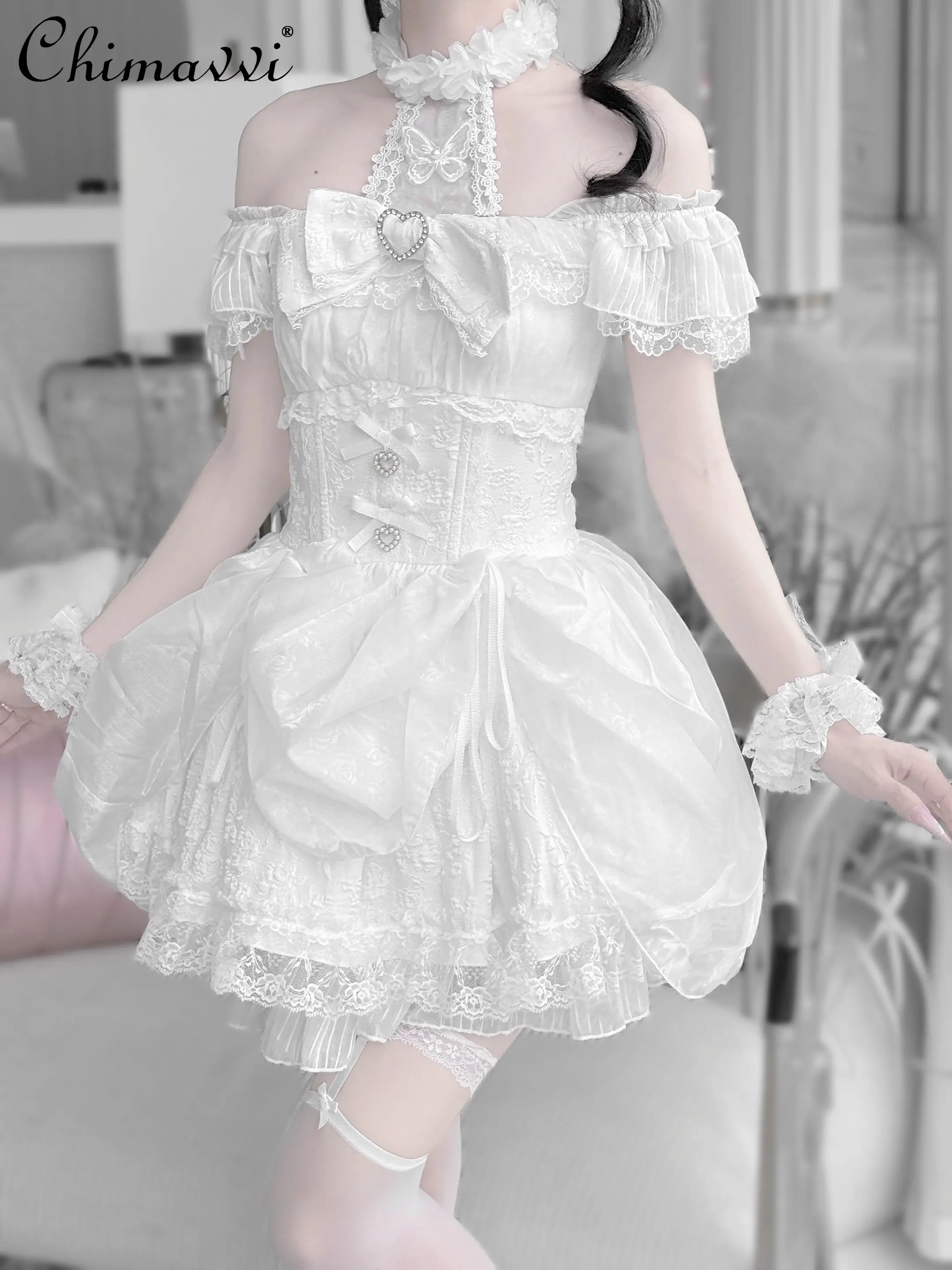 

Original Japanese Mass-produced Mine Neck Dress Goth Style Pull-up Pendulum Black and White Sexy Girl Short Dresses Women