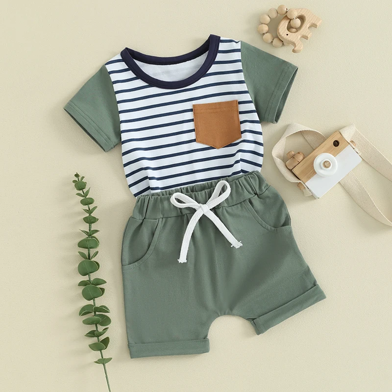 Kupretty Toddler Baby Boy Summer Clothes Color Block Short Sleeve T-shirts Shorts 3 6 9 12 18 24 Month 2T Outfits Set