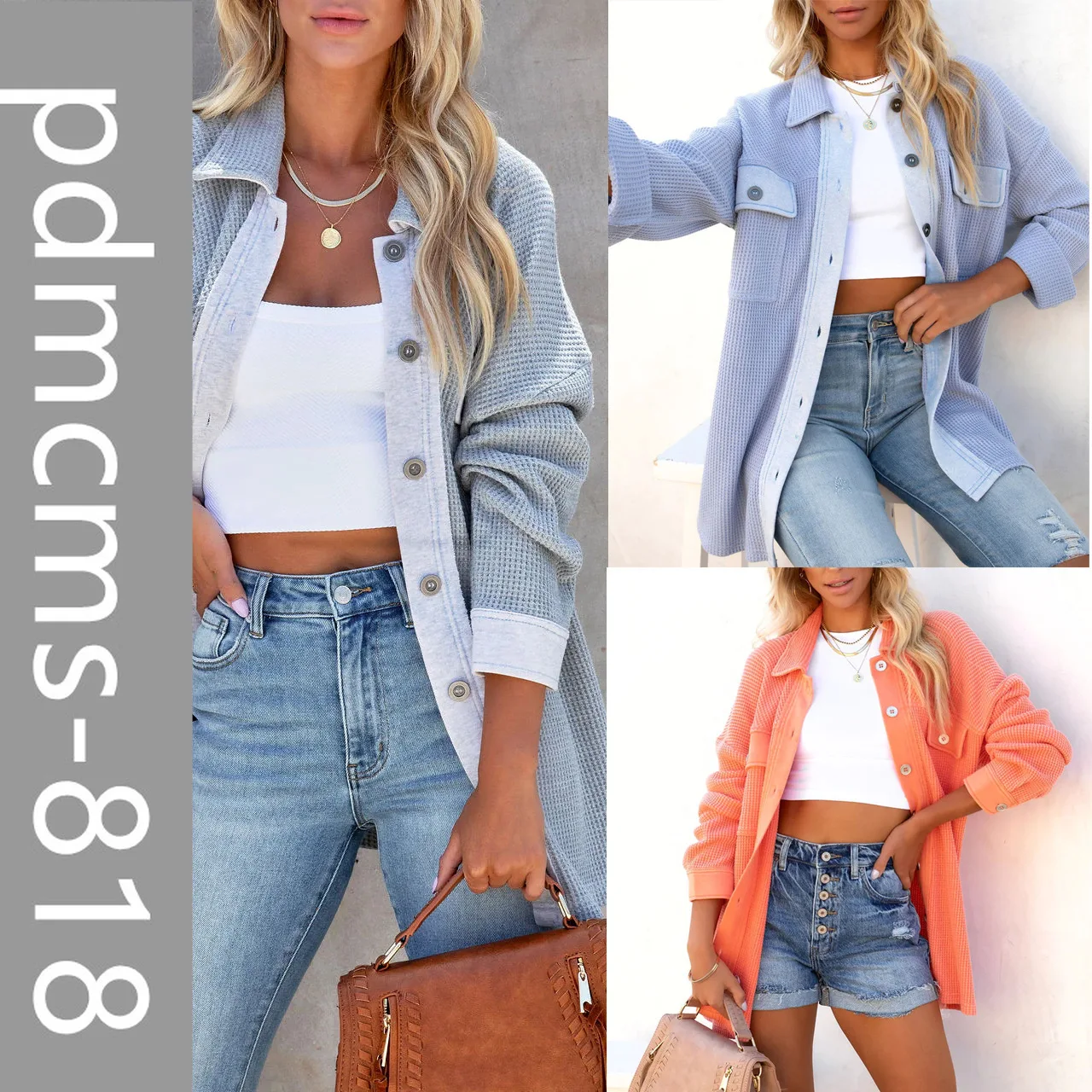 

2025 new European and American autumn and winter contrasting color shirt INS casual loose pocket single-breasted jacket