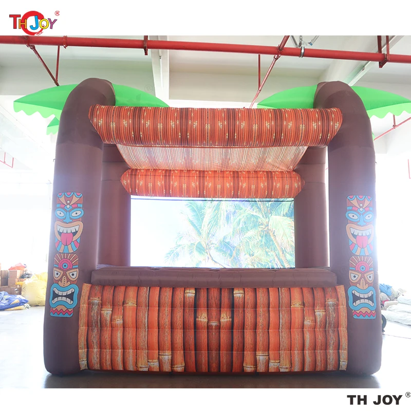 กลางแจ้ง Inflatable Tiki บาร์ปาล์มต้นไม้ Inflatable Beach Bar เต็นท์เสิร์ฟอาหาร Concession Stand สําหรับ Backyard Party