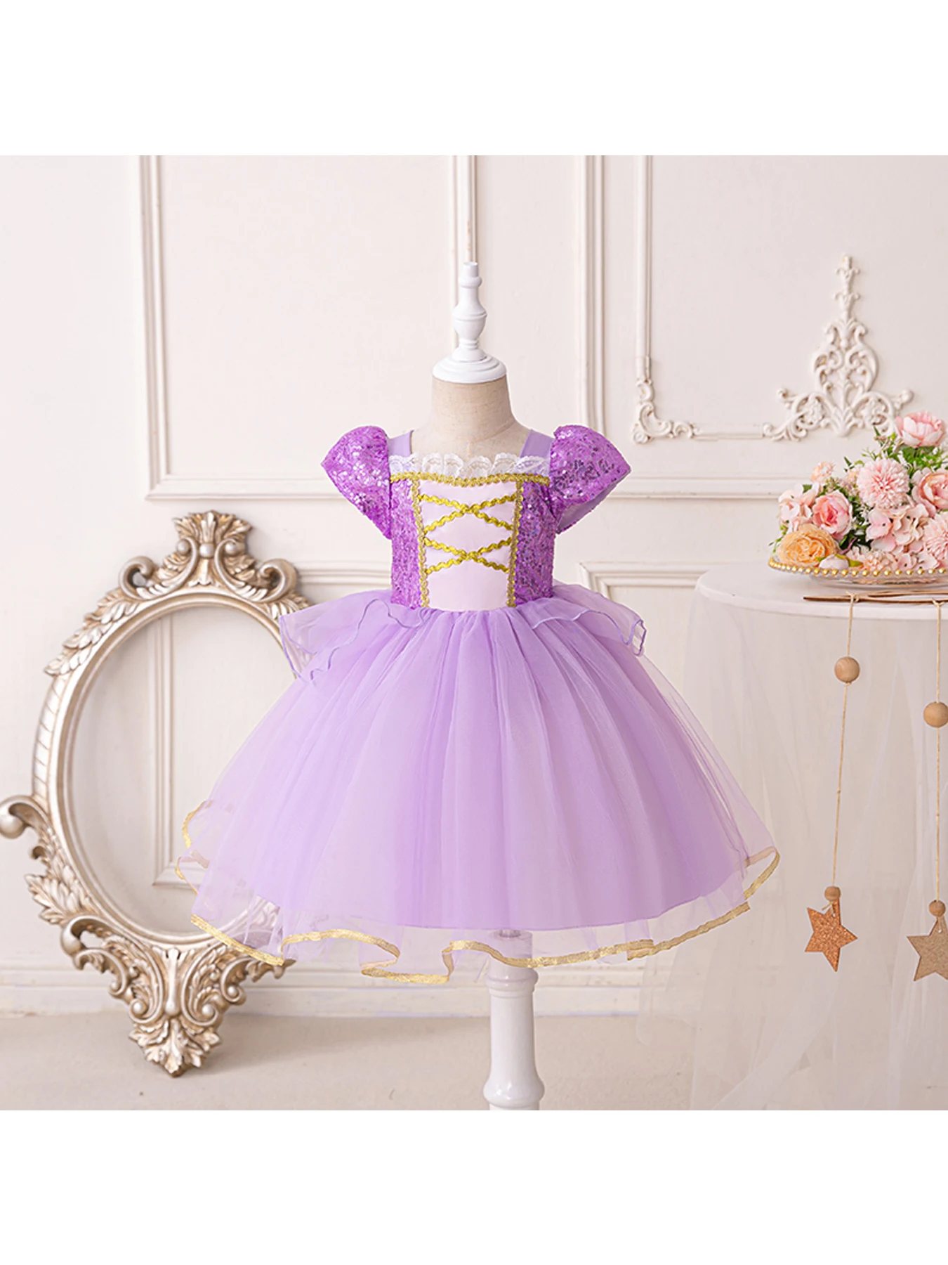 Girls Princess Dress Up, Fairytale Princess Rapunzel Long Hair Cosplay Skirts, Pretty Skirt with Brilliant Sparkle Hemline, Attr