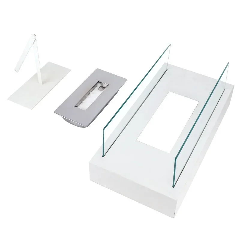Square Freestanding Desktop Fireplace Glass Bioethanol Fireplace Removable Metal Garden Fire Pit