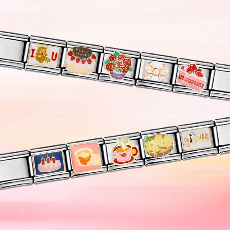 Fashion Cake Coffee Cappuccino Apple Pie Pudding Italian Charm Links Fit 9mm Stainless Steel Bracelet Jewelry DIY Making Beads image 2