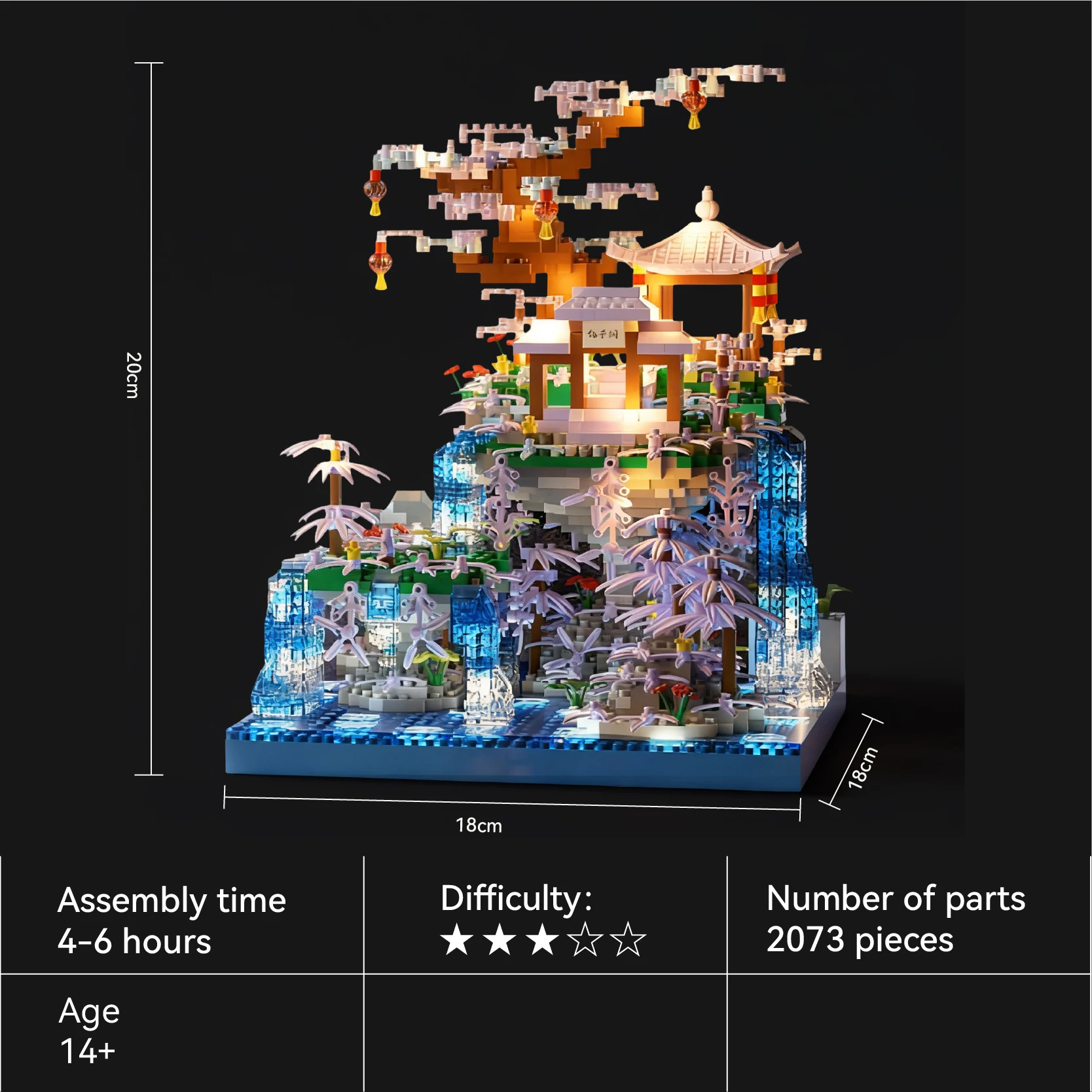 Chinese Garden 3D Puzzle DIY Miniature Model Kit w/ LED Light  Adult Decompression Toy Vintage Asian Architecture Building Set