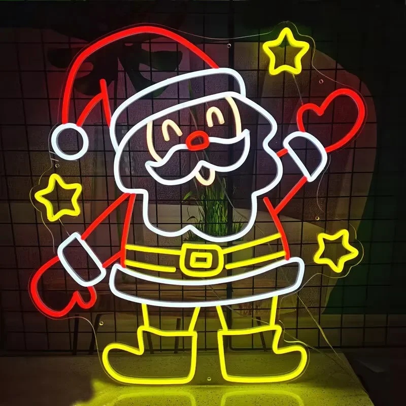 Custom LED Neon Santa Claus Bell Light Indoor Christmas Decoration for Wedding Party Bar Store Display Festive Holiday Sign