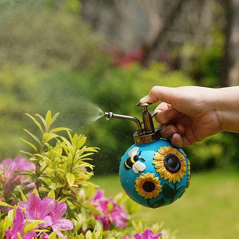 

Bee & Sunflower Watering Can - Mini Round Spray Pot For Succulents, Houseplants, Garden - Small Outdoor Watering