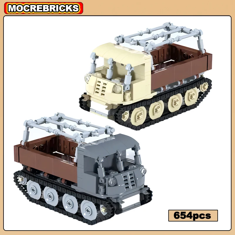 

MOC Building Blocks German WW2 Military Freight Tank RSO Full Tracks Light Armored Vehicles DIY Technology Bricks Toys Kids Gift