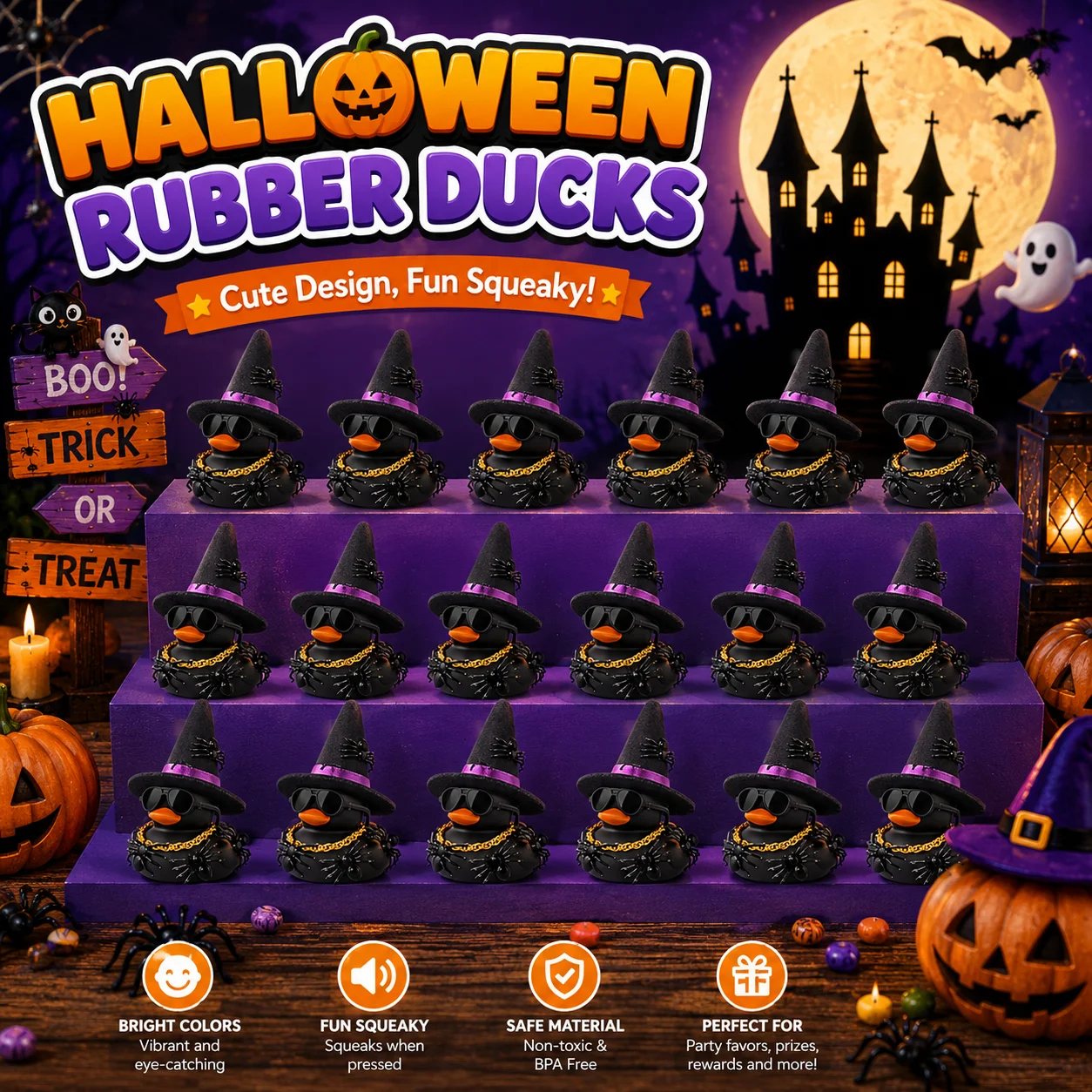 6/12/24 set Halloween Rubber Ducks Black Halloween Ducks for Jeeps with Halloween Characters Rubber Duck Toys