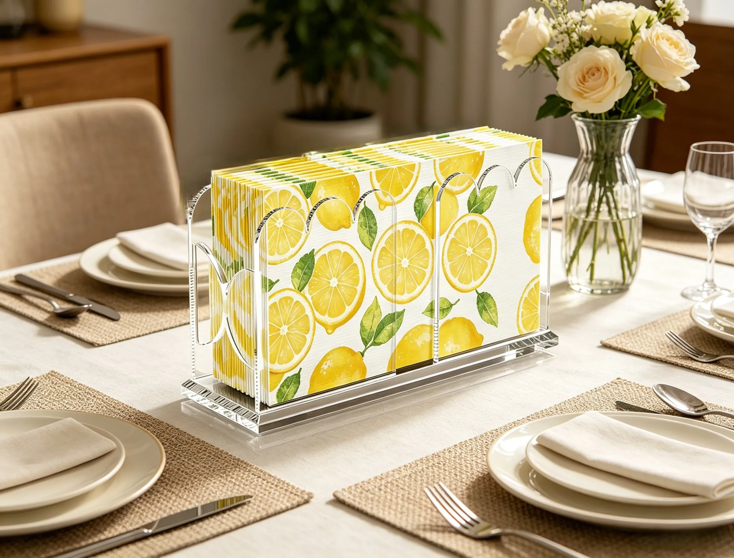Clear Napkin Holder With Scalloped Edge For Kitchen Dining Room Bathroom Wedding Party Decor 6x4 Inch