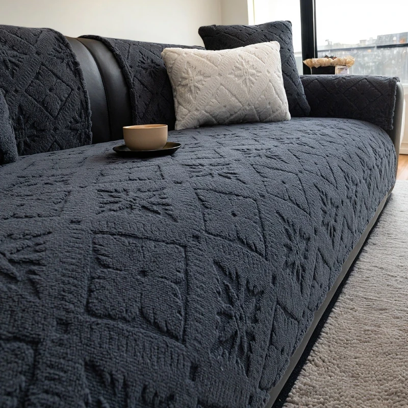 

Sofa Protector Home Decor Plush Sofa Cover for Winter Sofa Seat Slipcovers Solid Color Jacquard Housse Canape Dangle Cushion