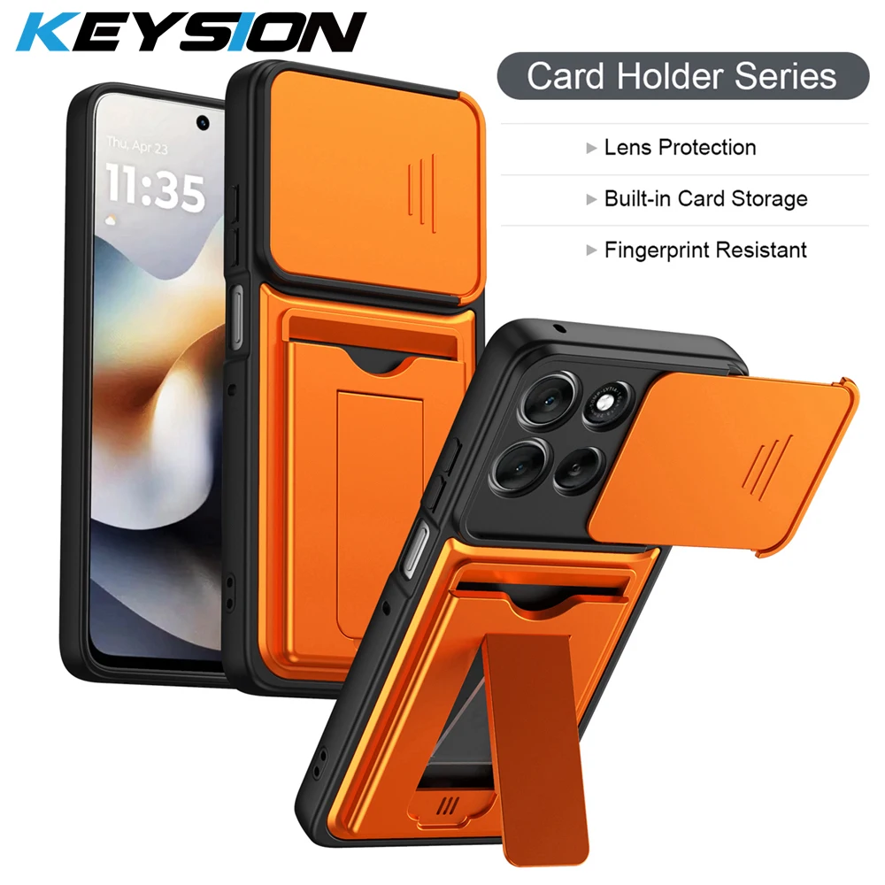 KEYSION Card Holder Bag Phone Case for Motorola Signature 5G Edge 70 Fusion+ Slide Camera Protection Kickstand Shockproof Cover