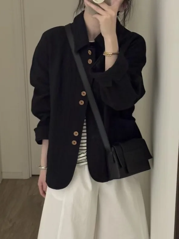 

Casual Sle ort Jaet Korean Sle Women's Coat Autumn Winter New Arrival Loose Fit Long Sve ort Length No Cap