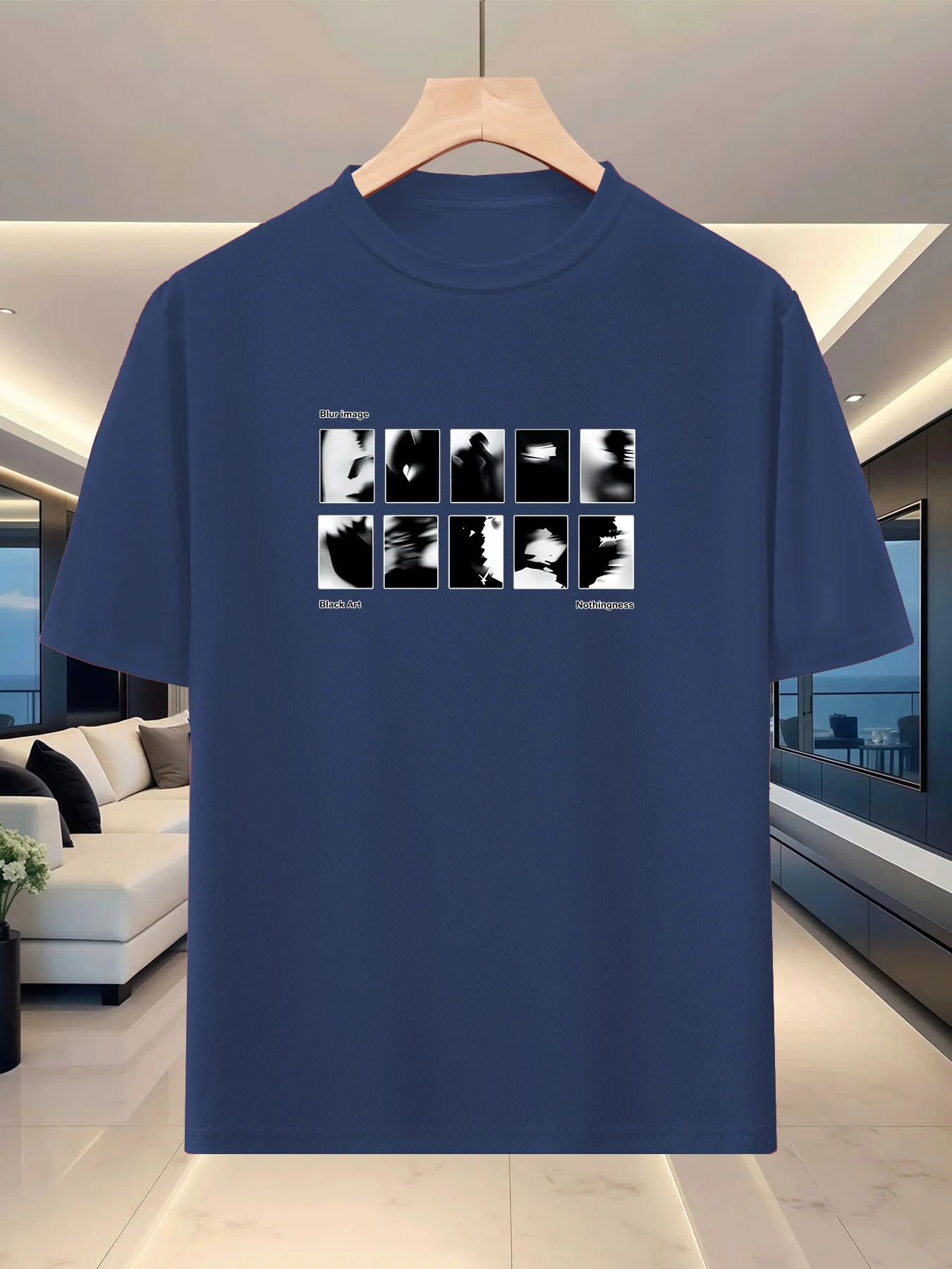 Free and artistic men's loose half sleeved T-shirt for spring and summer travel, niche art print silhouette casual top