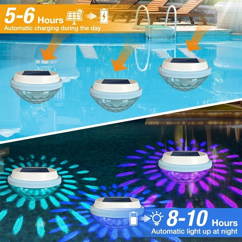 Solar RGB Floating Pool Light, IPX6 Waterproof Remote Control Color Changing Underwater Lamp for Pond Pool Yard Garden