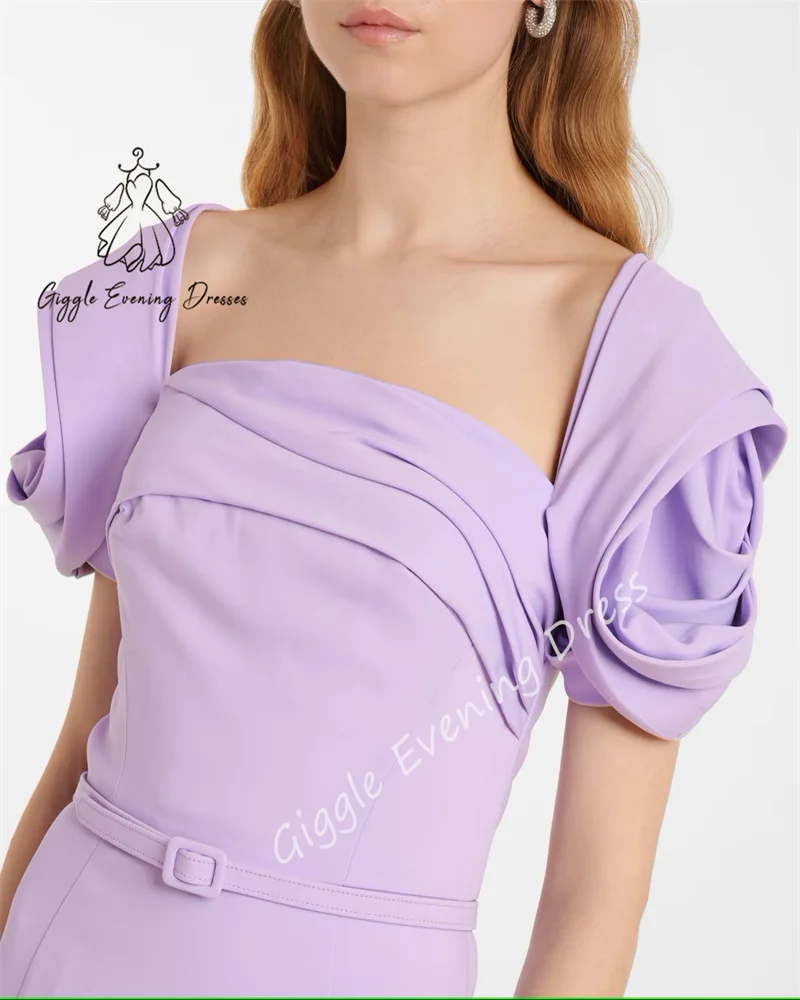 Giggle ที่กําหนดเองคอเรือดอกไม้แขนสั้น Slit ไม่มีรถไฟความยาวชั้นอย่างเป็นทางการ Saudi Evening Gala Dress 2025