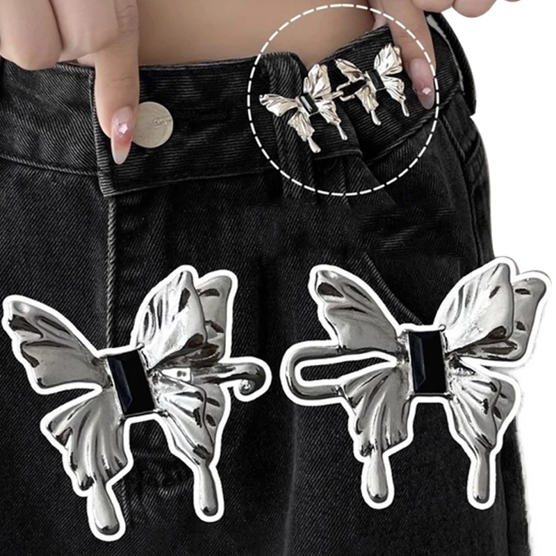 Retro Metal Butterfly Shaped Jeans Waist Tightening Tool Buckle Versatile Detachable Nail Free Seam Easy To Install Belt Buckles