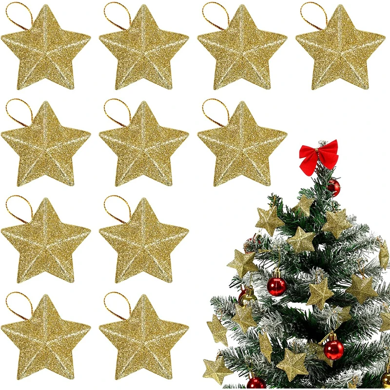 6Pcs/set of Glitter Star Ornaments Christmas Tree Hanging Pendant 2025 Christmas Decorations for Home Navidad New Year Party DIY