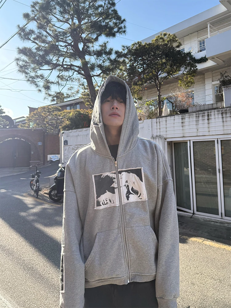 

Мужской лоскутный открытый кардиган с принтом, толстовка, тяжелая структурированная осенняя верхняя одежда, свободная посадка, длинный све, антибактериальный