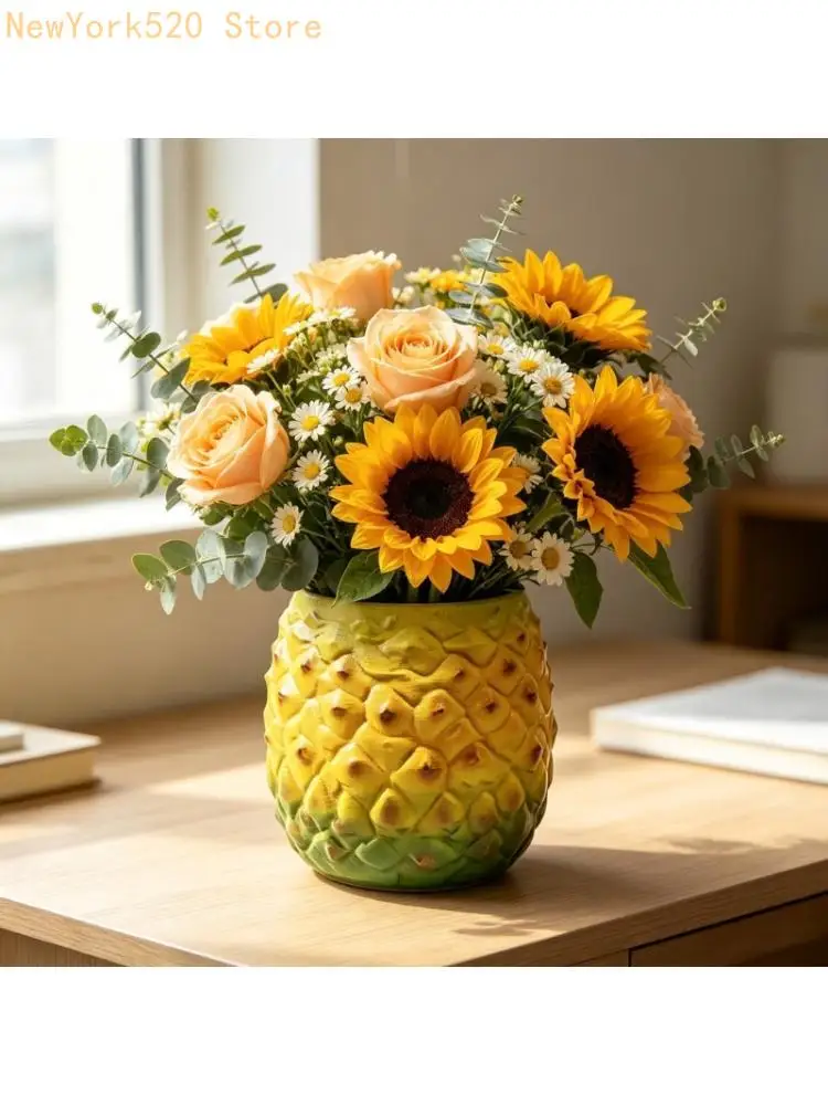 Yellow Green Small Flower Pot in Resin Fruit for Mini Foliage, Brush Cup Storage, Table Display, Shelf Styling, and Bookcase