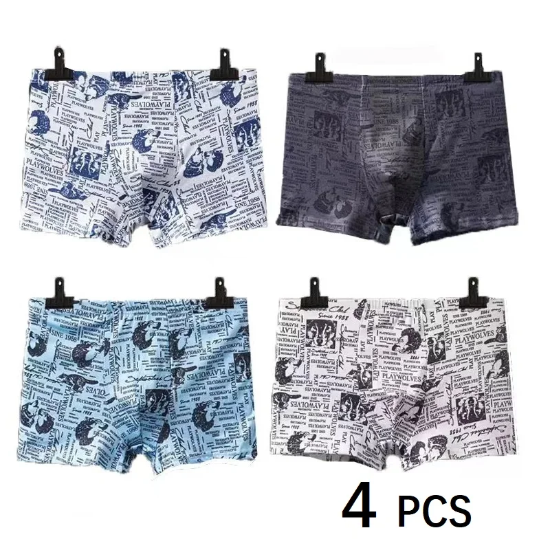 4 PCS Men\'s Boxers Printing Shorts Underpants Underwear XXL 3XL 4XL 4 Colors Mixing Sexy Soft Breathable Fashion Sports Casual