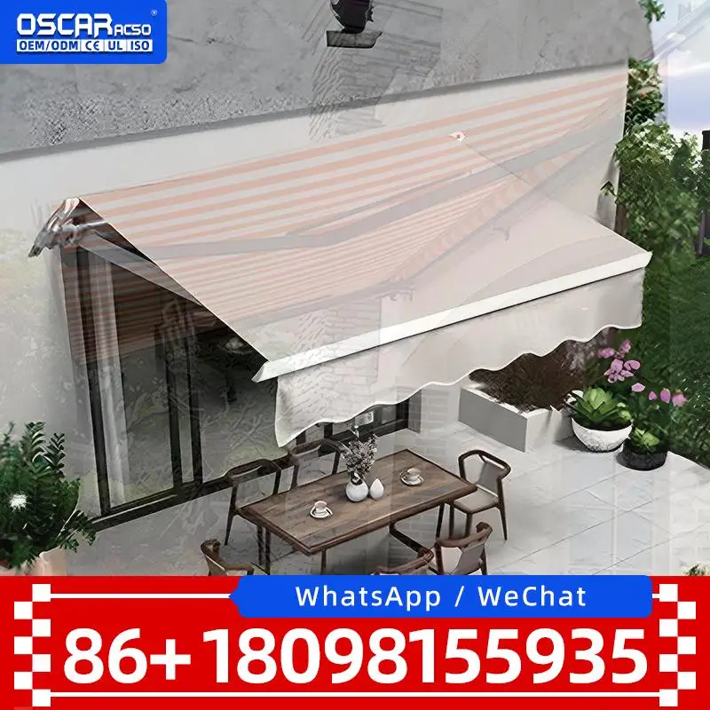 

Retractable Manual Automatic Awning with Remote Control LED Light Outdoor Patio Garden Balcony Shade Retractable Awning
