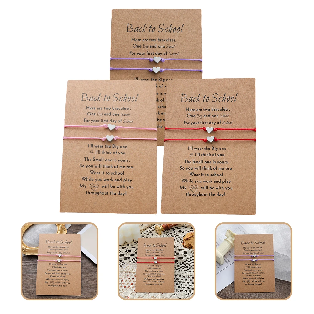 

3 set Bracelet Card Mother Daughter Adjustable Matching Bracelets Heart Charms Secret Connection Strong Material Daily Wear Back