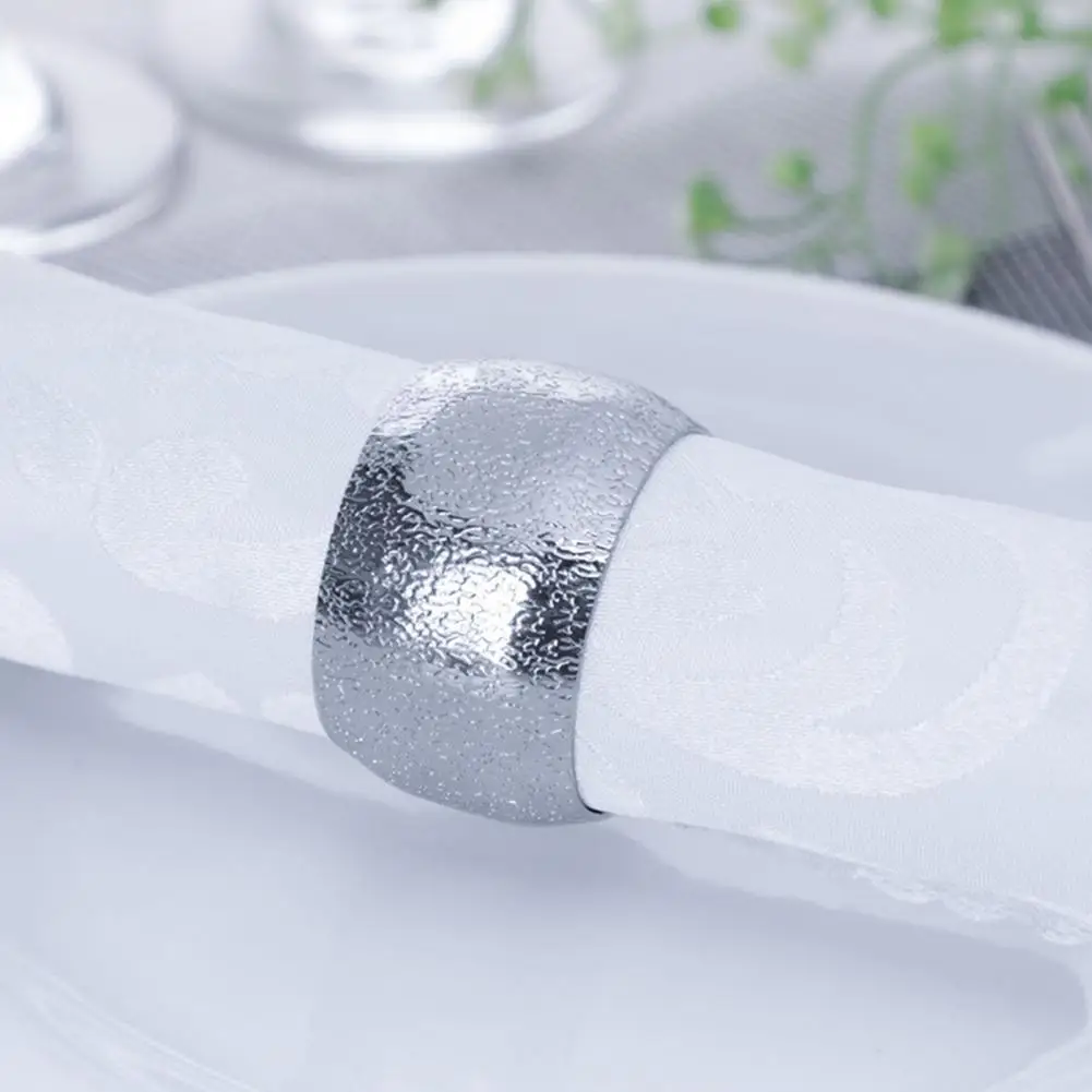 Dinner Napkin Rings Metal Napkin Rings Set Golden Silver Frosted Hammer Pattern Holders Dinner Party Buckles for Wedding