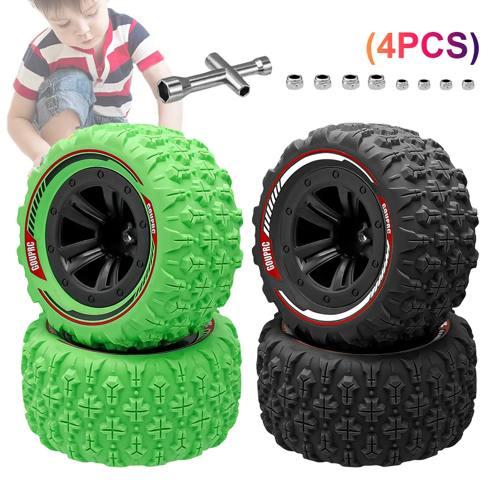 4Pcs 12mm Hex RC Wheels and Tires Swamp Claw Mud Terrain Tires Accessories RC Tires Wheels for 1/14 1/16 RC Car Crawler