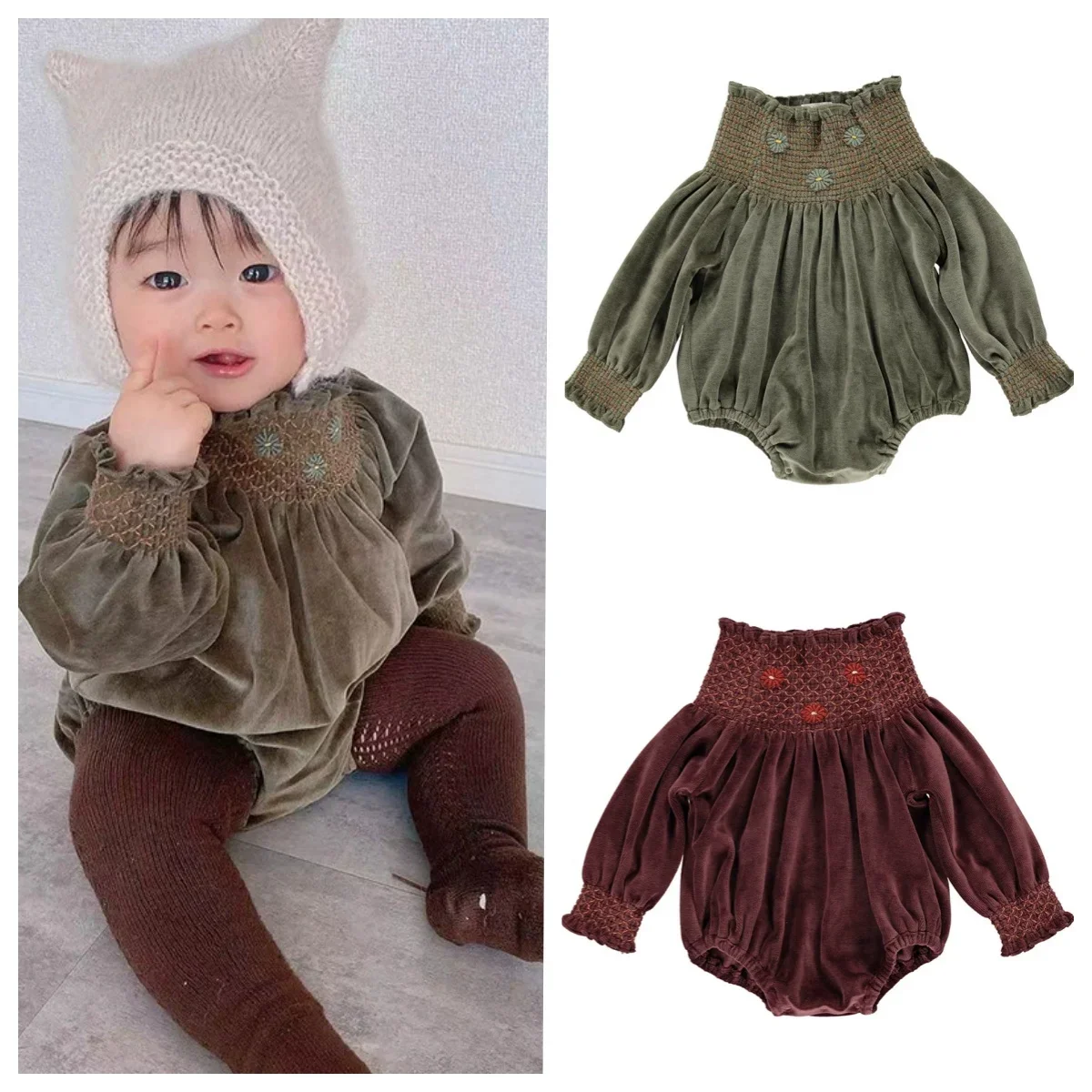 

2025 New Autumn Newborn Baby Girls Dress 0-3Yrs Kids Princess Dresses Long Sleeved Solid Color Corduroy Toddler Baby Bodysuits