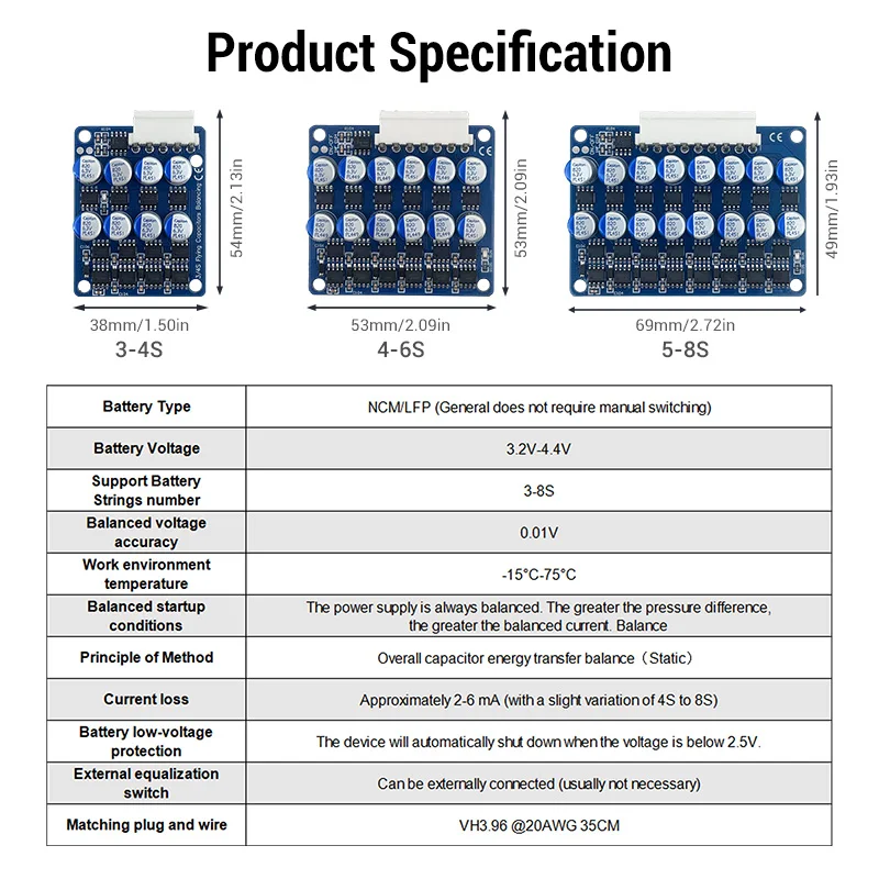 3A Whole Group Balancer Active Lithium Li-Ion Lifepo4 Battery Equalizer Energy Transfer Capacitor BMS Board 3S 4S 6S 8S view 2