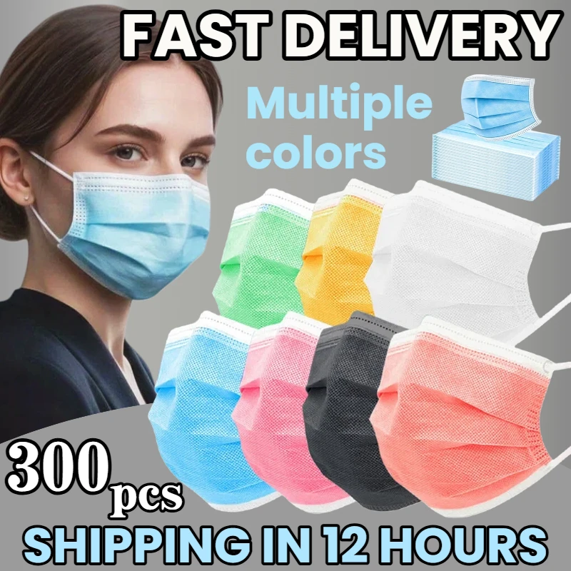 

Fast Delivery! 300Pcs Disposable 3-Layer Protective Filter Masks, Breathable and Comfortable, with Elastic Ear Loops and Nose Bridge Clips - Affordable Bulk Purchase for Home Use, Suitable for Travel, Outdoor Activities, Christmas, Halloween, Daily Wear, 