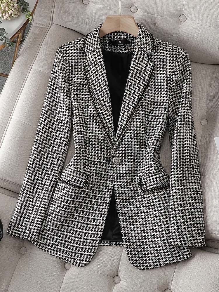 Green Apricot Black Plaid Ladies Formal Blazer Coat Women Female Long Sleeve Single Button Business Work Wear Jacket For Winter