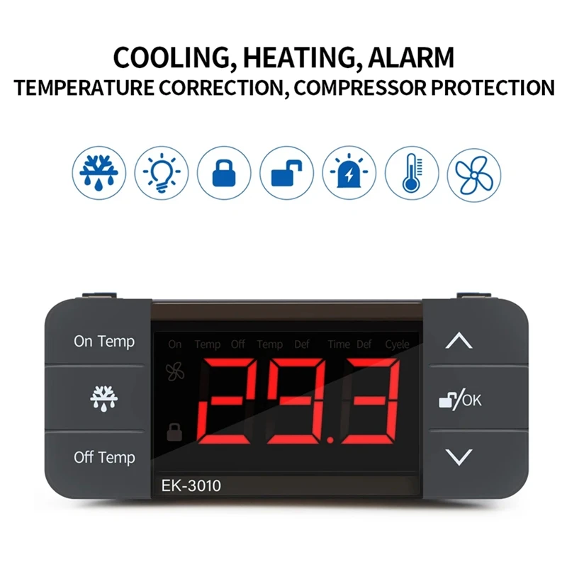 Digital Temperature Controller 220V Cool Heat Switch Refrigerator Refrigeration Defrost Thermostat Sensor