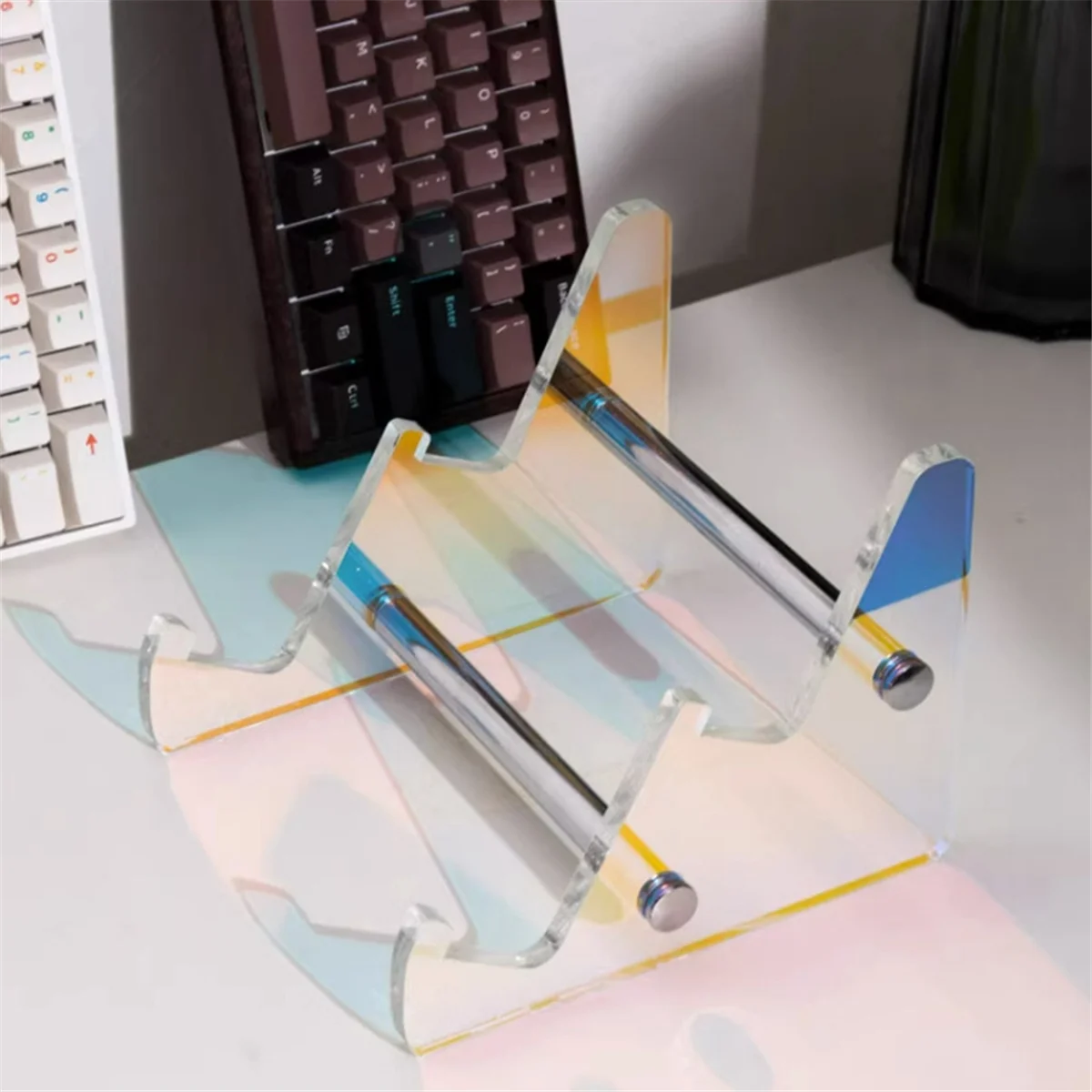 QA06R Removable Multicolor Acrylic Keyboard Stand Transparent Desktop Tray Computer Keyboard Tray Stand Multicolor 3 Layers