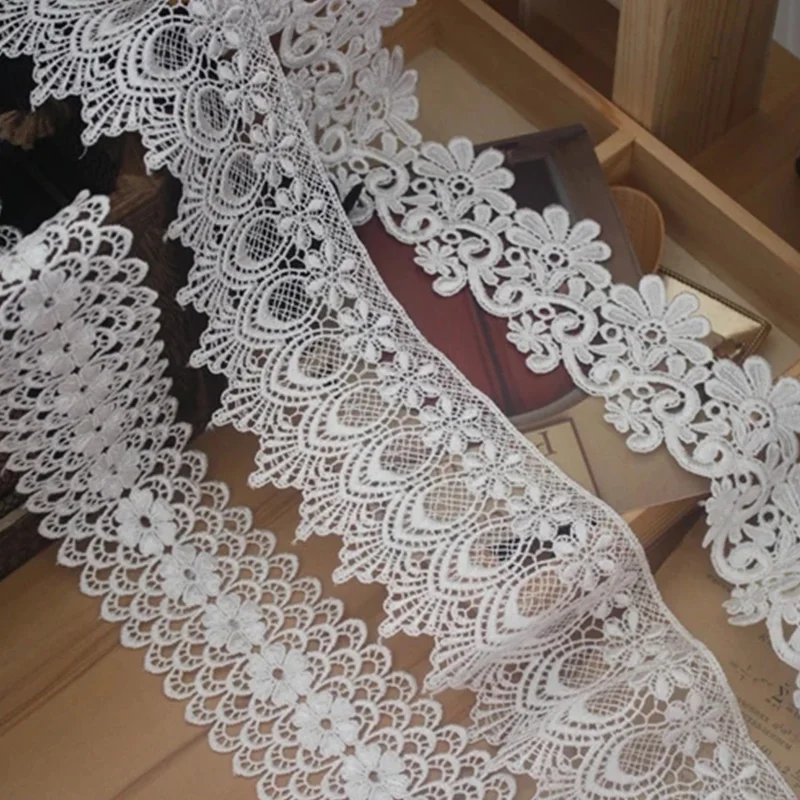 15Yards Embroidered Flower Lace Fabric Applique Polyester Sewing Craft White and Black Net Lace Trim Clothes Lace