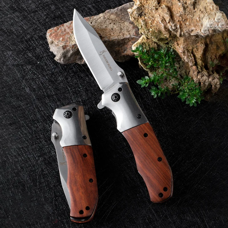 Outdoor folding knife High hardness protection Portable colorful wooden handle knife Tactical sabre Stainless steel fruit knife