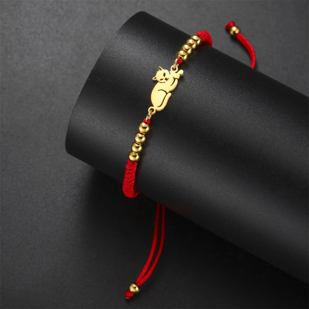 My Shape Lovely Cat Bracelets Woven String Bangles for Women Girls Cute Kitten Cat Paw Print Pendant Bracelet Adjustable Jewelry