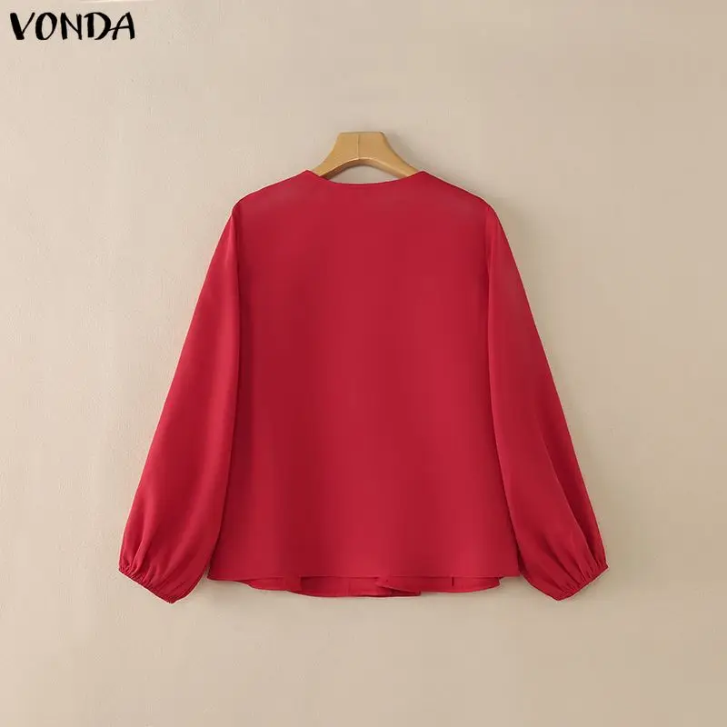 เสื้อแฟชั่นผู้หญิง VONDA แขนยาว คอวี แต่งระบาย รุ่นปี 2026 เสื้อเชิ้ตสไตล์ลำลองหลวมๆ สีพื้น เรียบหรู เหมาะสำหรับใส่ทำงานหรือใส่เที่ยว