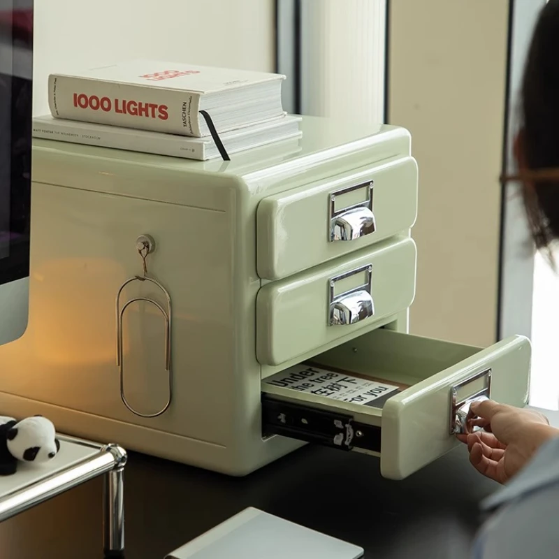 

Retro multi-layer drawer file cabinet metal three-bucket cabinet ins office desktop storage locker