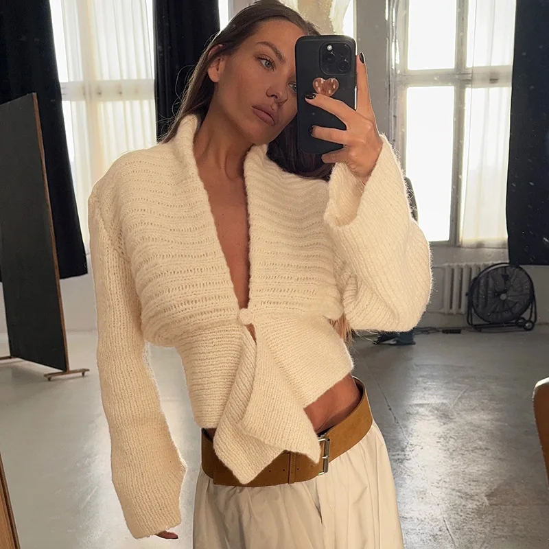 

Blifanbo Elegant V-neck Patchwork Knitted Cardigan Sweater Women Long Sleeve Autumn Winter Slim Solid Female Cardigan Sweater