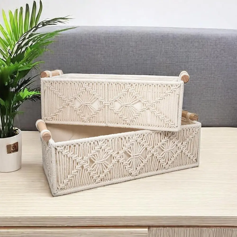

Gib Rame Storage Baskets Boho Decor Box For Organizing, Hand Woven Decorative Countertop Baskets For Shelves, Toilet Tank,